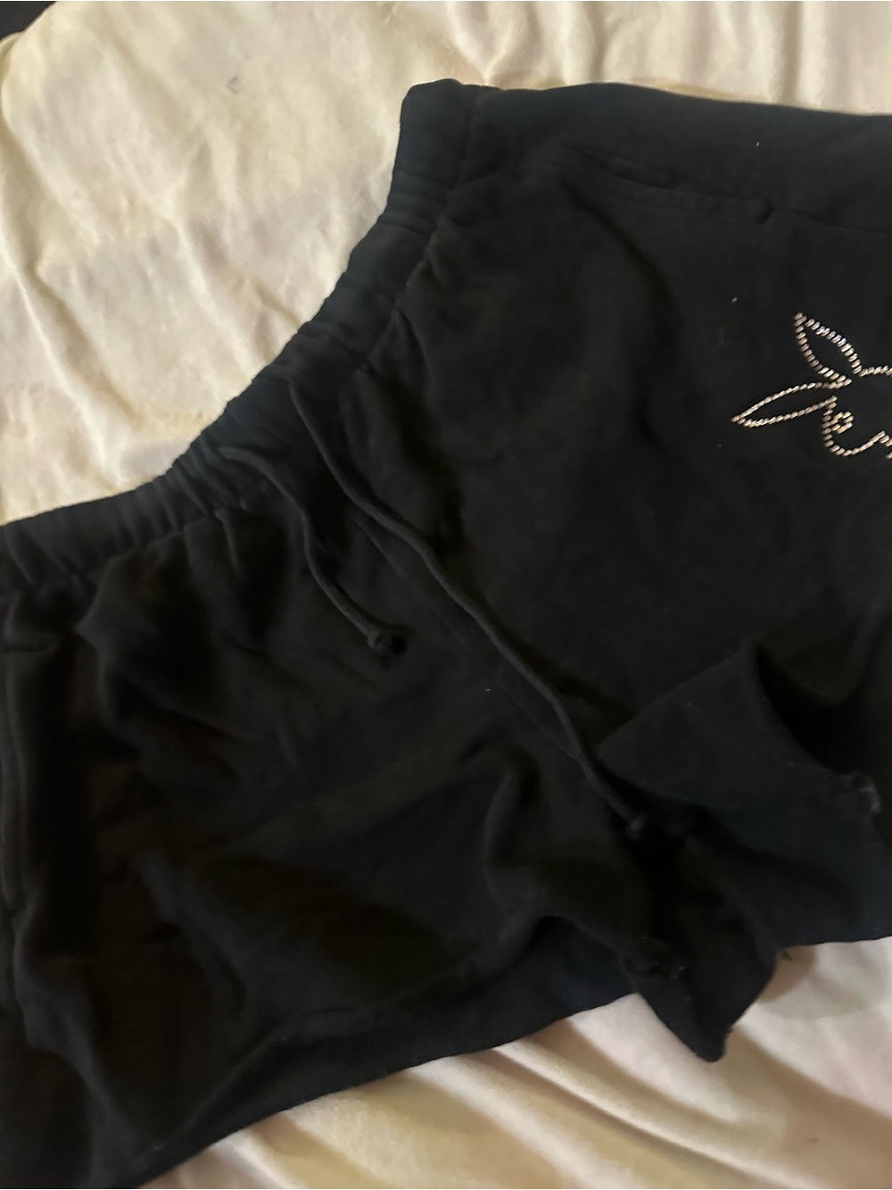 PLAYBOY Black Rhinestone Logo Athletic Lounge Shorts